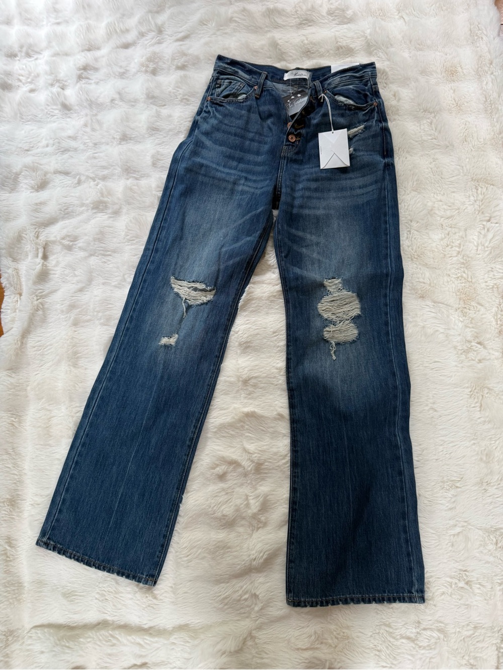 KanCan Indigo Distressed Wide Leg Jeans